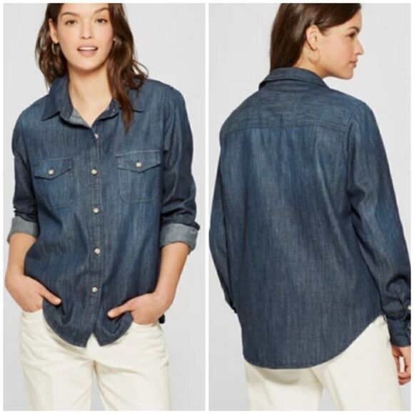 Universal Thread Labette Chambray Long Sleeve Button Up Shirt - Picture 1 of 5
